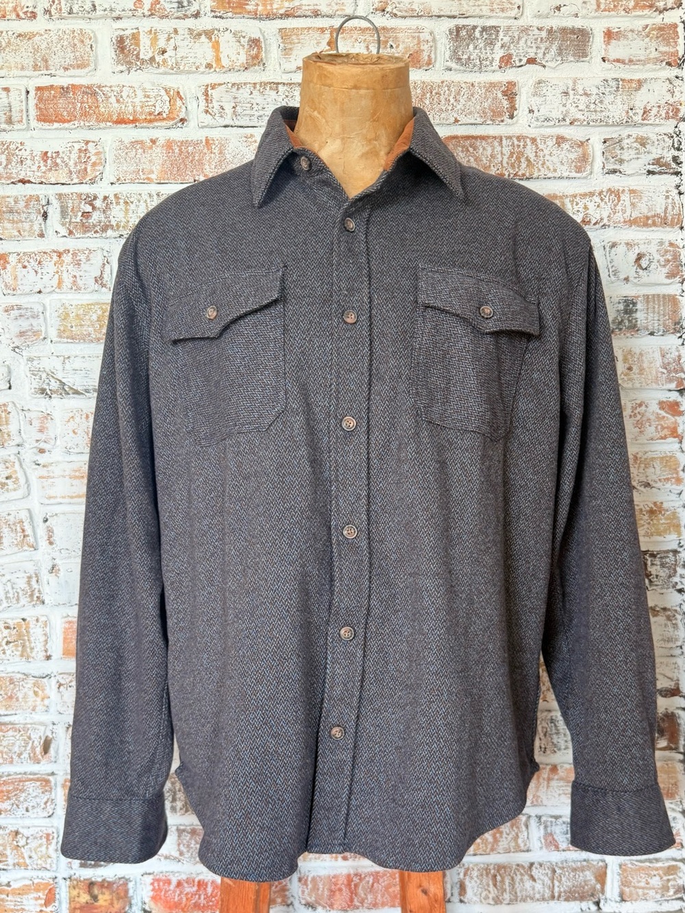 Jachs New York Men's Brown & Blue Herringbone Button-Down Shirt Size XXL